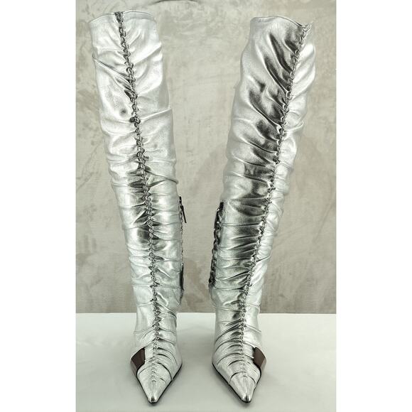 GIABORGHINI Parisi Silver High Heel Leather Boot - Picture 2 of 11